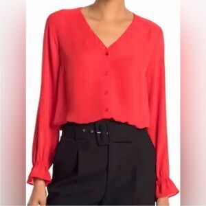 T Tahari Petite Long Sleeve Orange Blouse